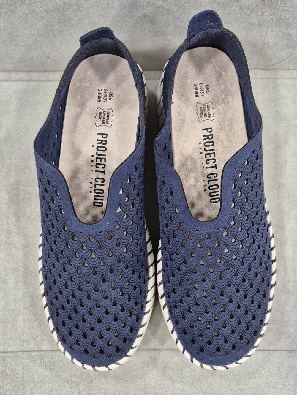 Project Cloud Darcy platform shoes women's 6 navy blue white slip on breathable